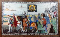 Картина из мармолеума "Выход войска Дмитрия Донского на поле Куликово" (2015, 130 х 215 см)